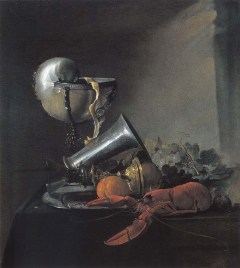 Jan Davidsz. de Heem Style life with Nautiluspokal and lobster